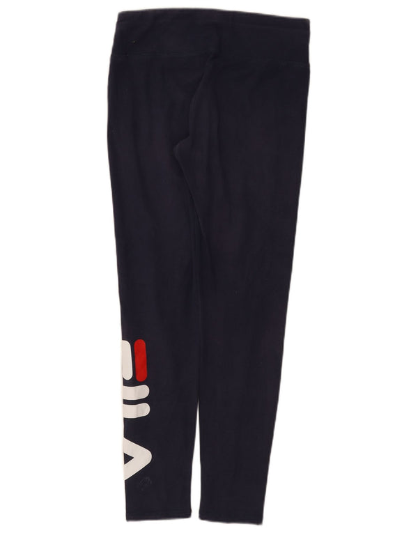 Fila Womens Graphic Leggings UK 10 Small Navy Blue Cotton