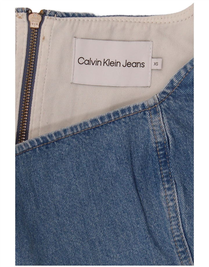 CALVIN KLEIN JEANS Top feminino sem mangas jeans curto Reino Unido 6 XS Azul