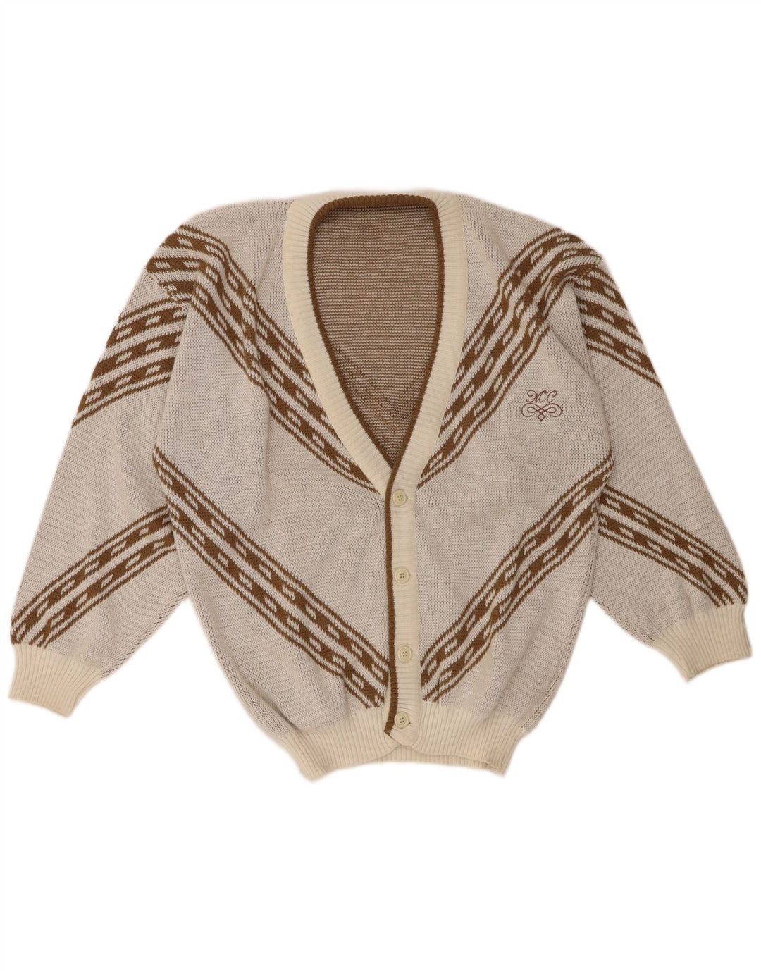 Camisola Cardigan Masculina Vintage XL Off Acrílico Geométrico Branco