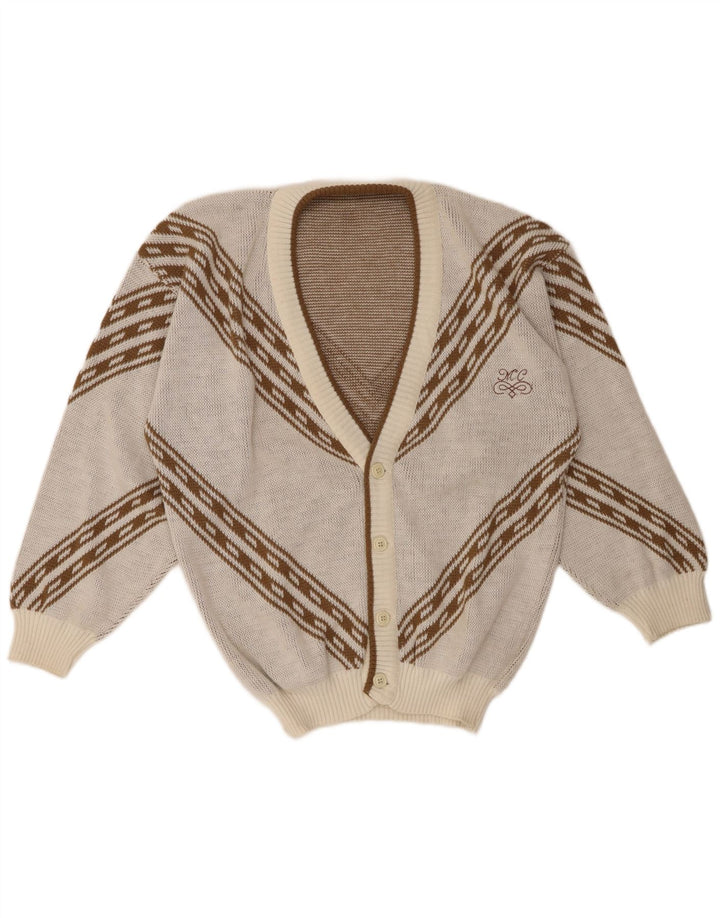 Camisola Cardigan Masculina Vintage XL Off Acrílico Geométrico Branco