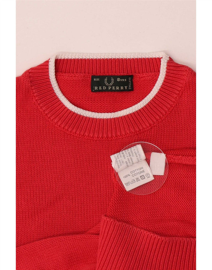 Suéter masculino Fred Perry com gola redonda, 7 a 8 anos, algodão vermelho