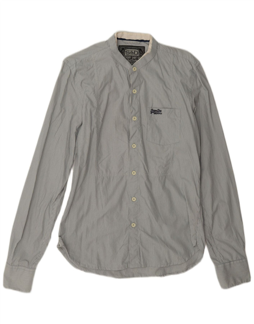 Camisa masculina Superdry cinza médio listrado algodão