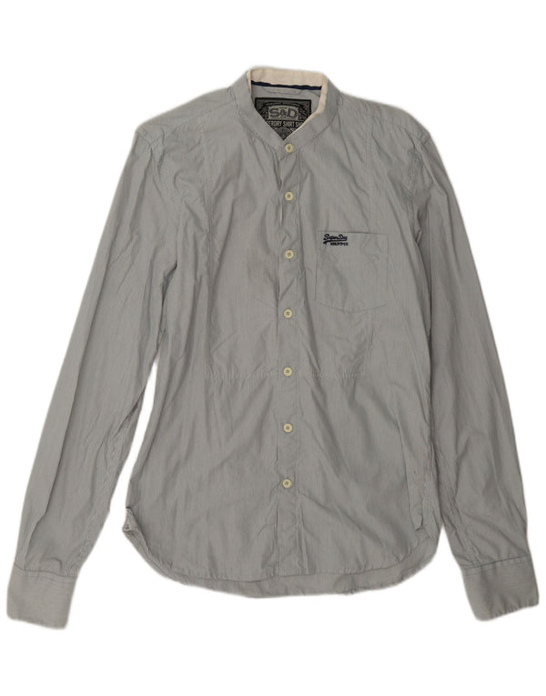 Camisa masculina Superdry cinza médio listrado algodão