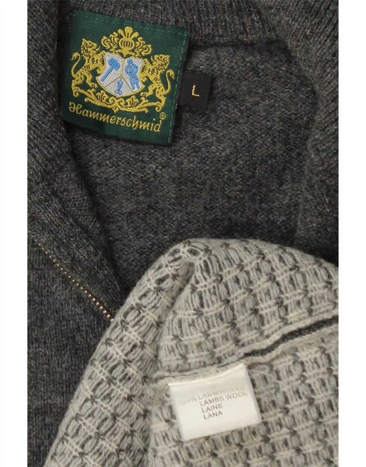 Suéter masculino Hammerschmid com zíper e gola grande cinza Fair Isle Wool