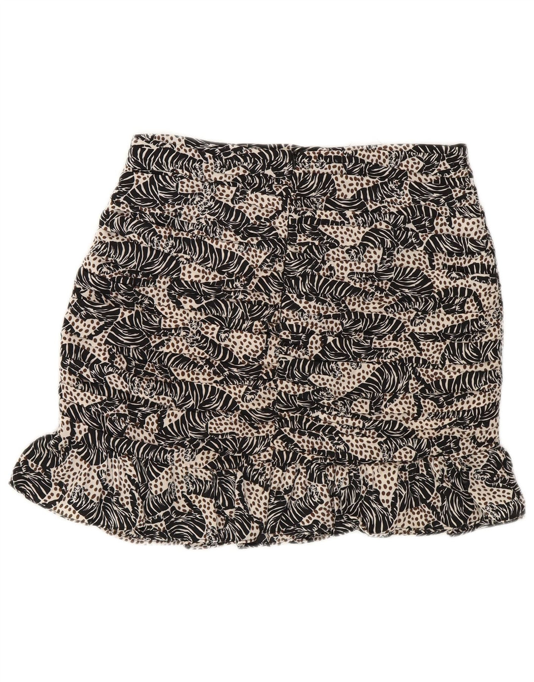 Mini saia feminina Zara XS W24 preta estampa animal poliéster