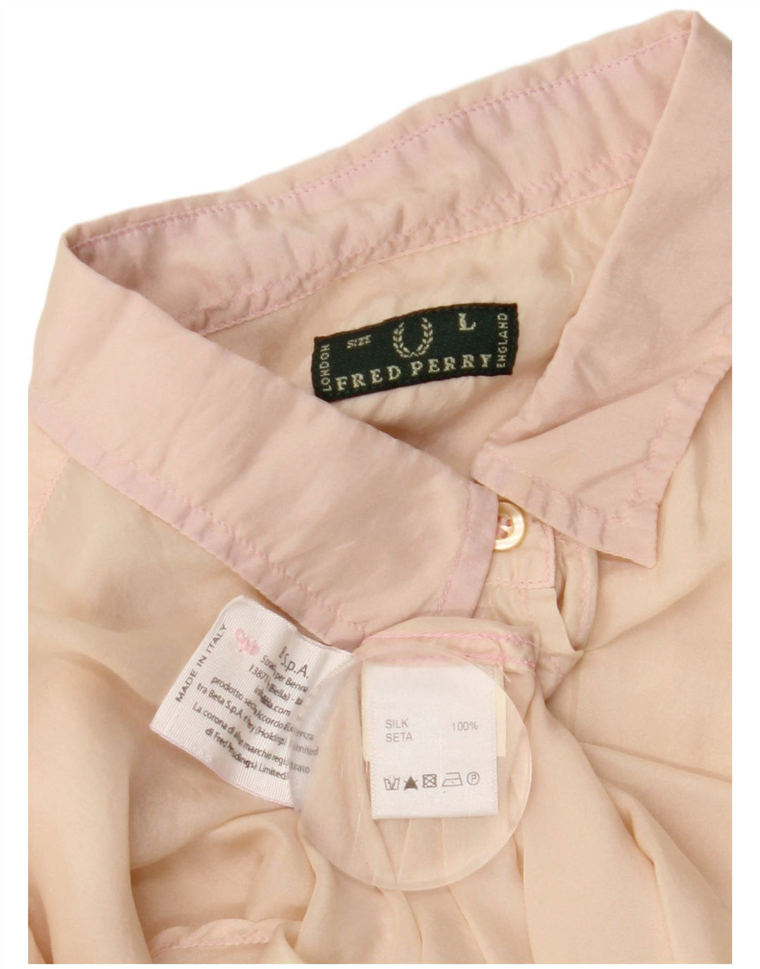 Blusa camisa feminina FRED PERRY Reino Unido 14 grande seda bege