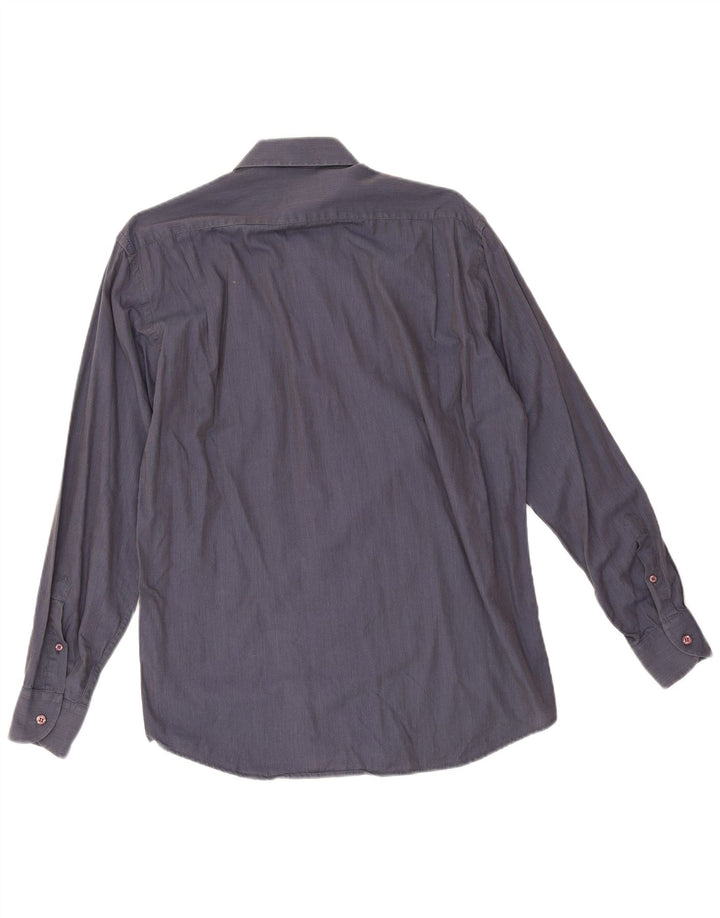 Camisa masculina Gianfranco Ferre tamanho 39 15 1/2 algodão azul marinho médio