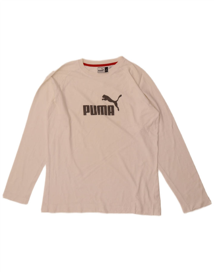 Puma Mens Graphic Top Manga Longa Pequeno Branco