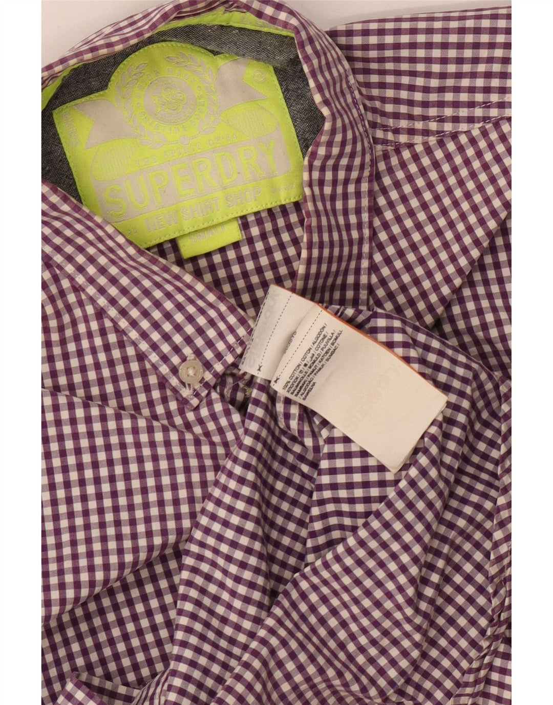 Camisa masculina Superdry pequena roxa algodão guingão
