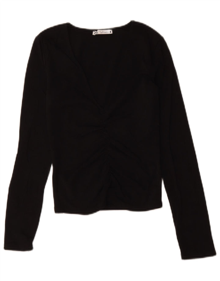 Zara Suéter feminino cropped com decote em V Reino Unido 8 pequeno preto