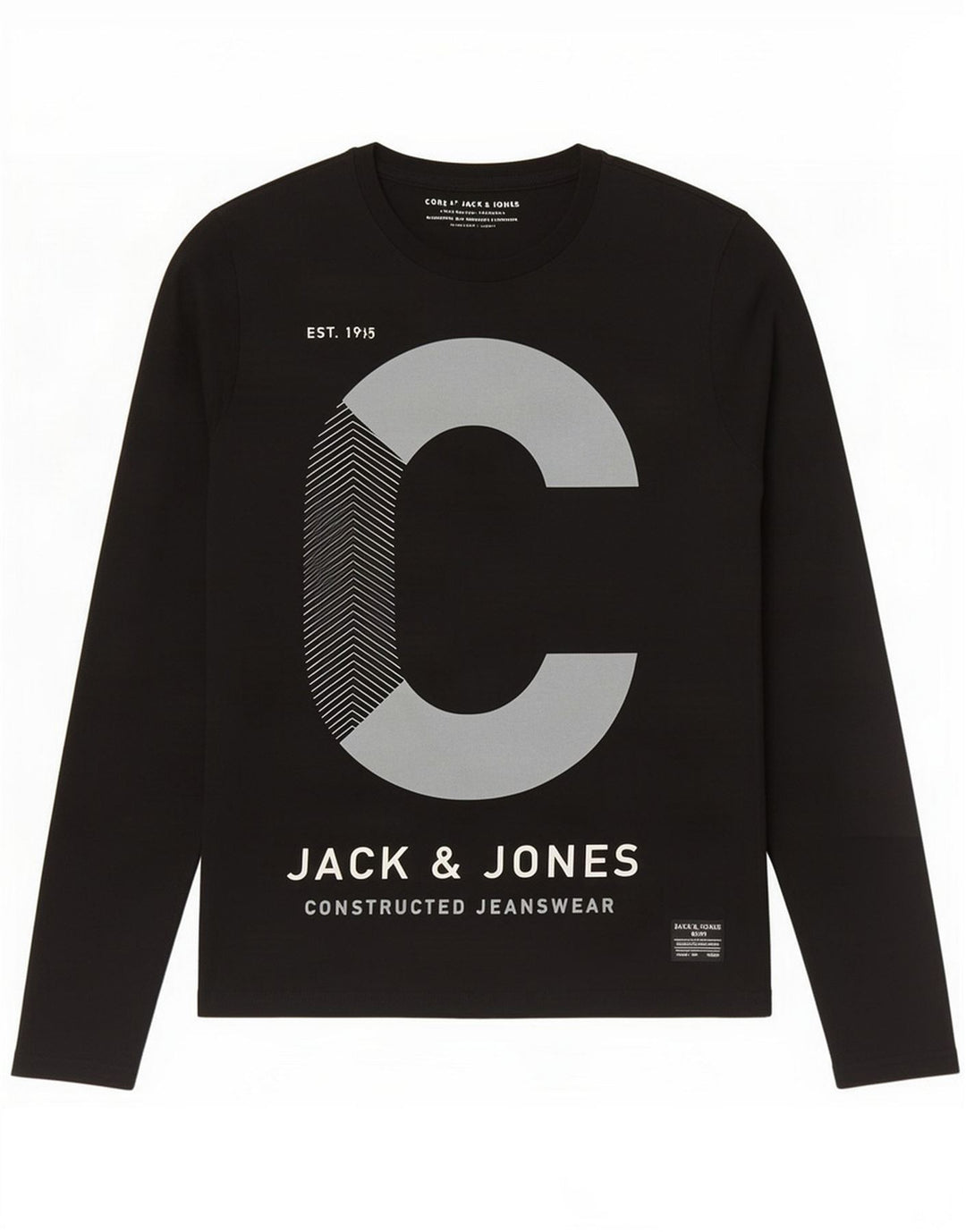 Top gráfico masculino Jack & Jones manga longa algodão preto médio