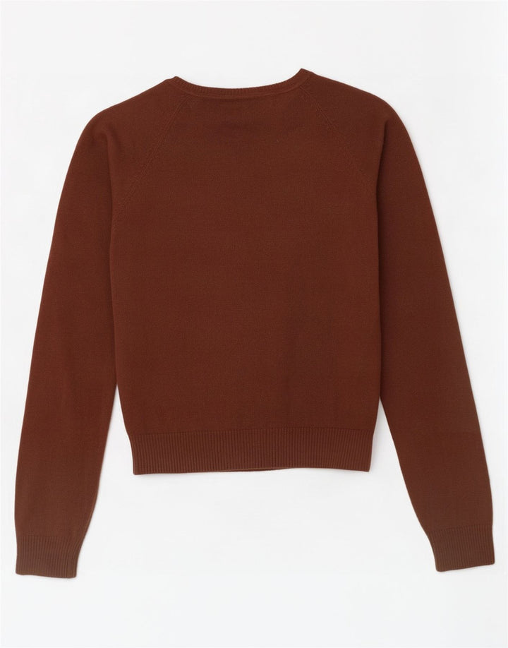 Suéter feminino Zara com decote em V Reino Unido 12 algodão marrom médio