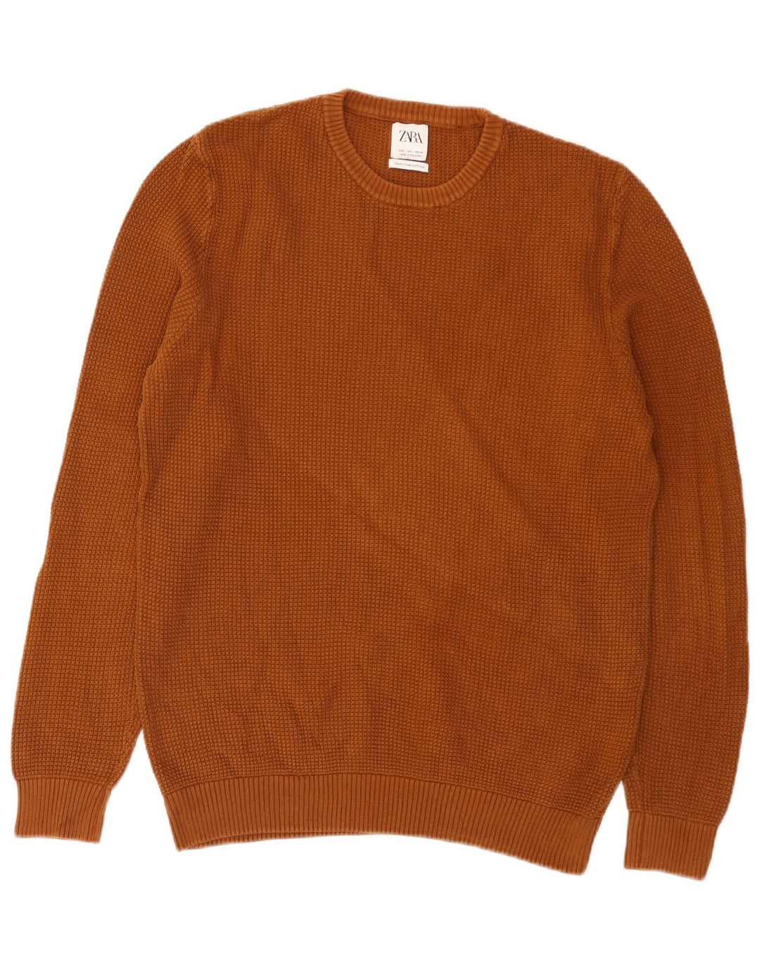 Zara Suéter masculino com gola redonda, grande algodão marrom