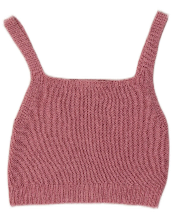 Zara Womens Knit Crop Top UK 12 Médio Algodão Rosa