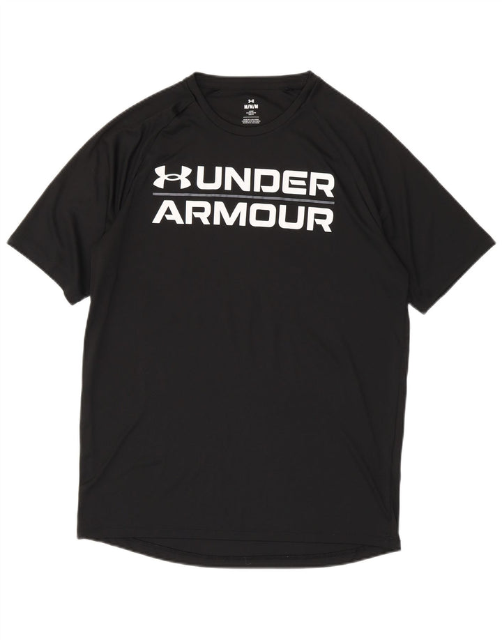 Camiseta gráfica masculina Under Armour Top médio preto poliéster