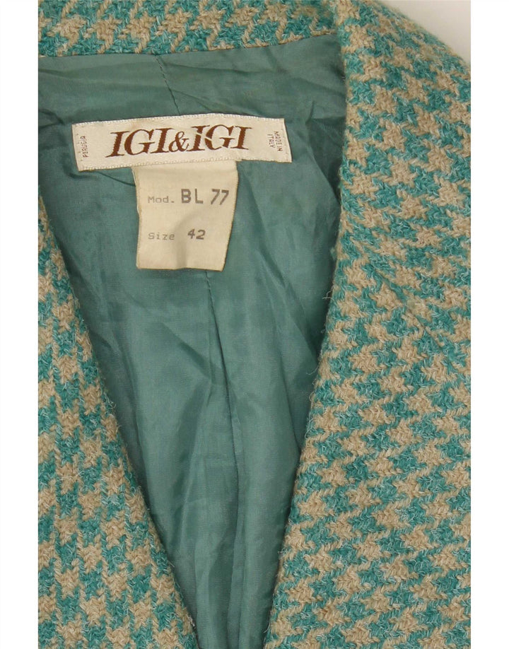 Jaqueta blazer Igi & feminina com 4 botões IT 42 lã houndstooth azul médio