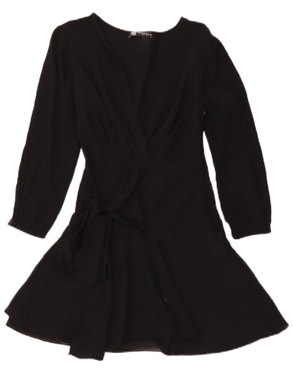 Vestido feminino Zara manga 3/4 linha A Reino Unido 6 XS preto viscose