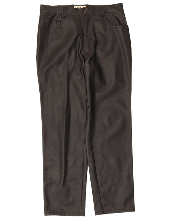 Calça masculina reta de couro sintético John F Gee UE 50 grande W34 L31 preta
