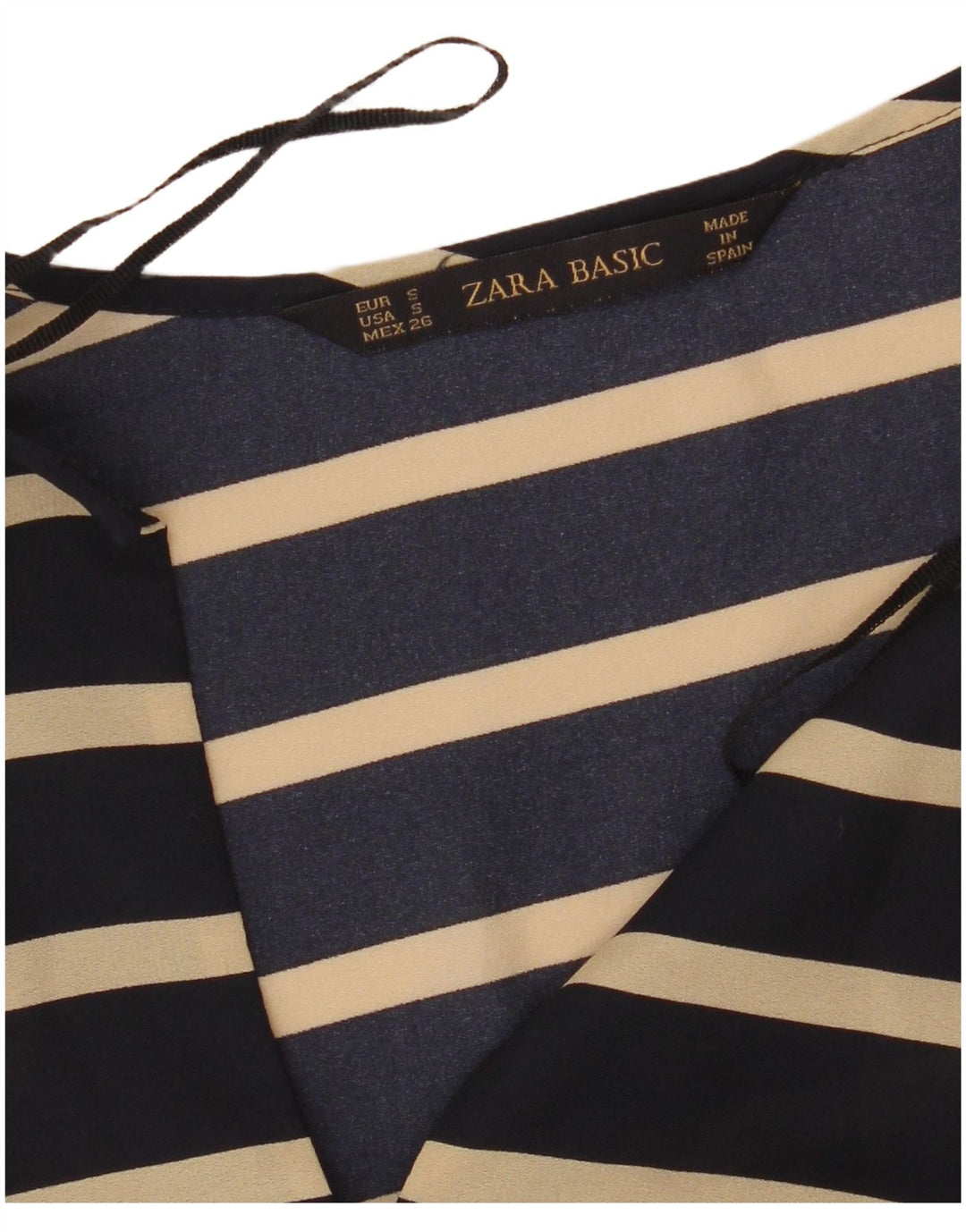 Blusa feminina de manga comprida Zara UK 10 pequena listrada azul marinho