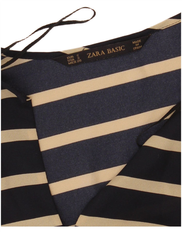 Blusa feminina de manga comprida Zara UK 10 pequena listrada azul marinho