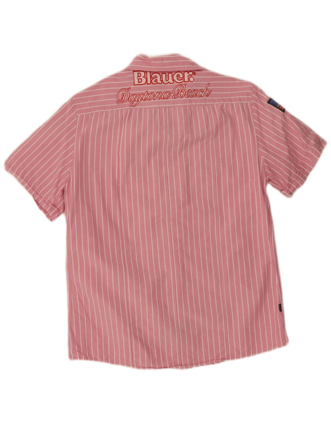 Camisa masculina Blauer gráfica de manga curta grande algodão listrado rosa