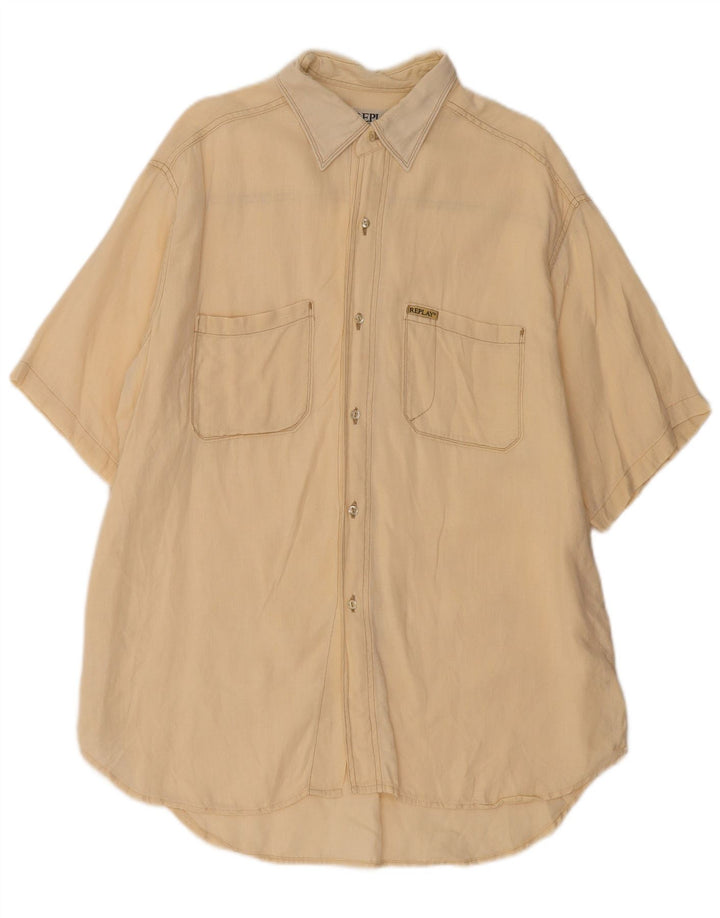 Replay Camisa masculina de manga curta XL Bege