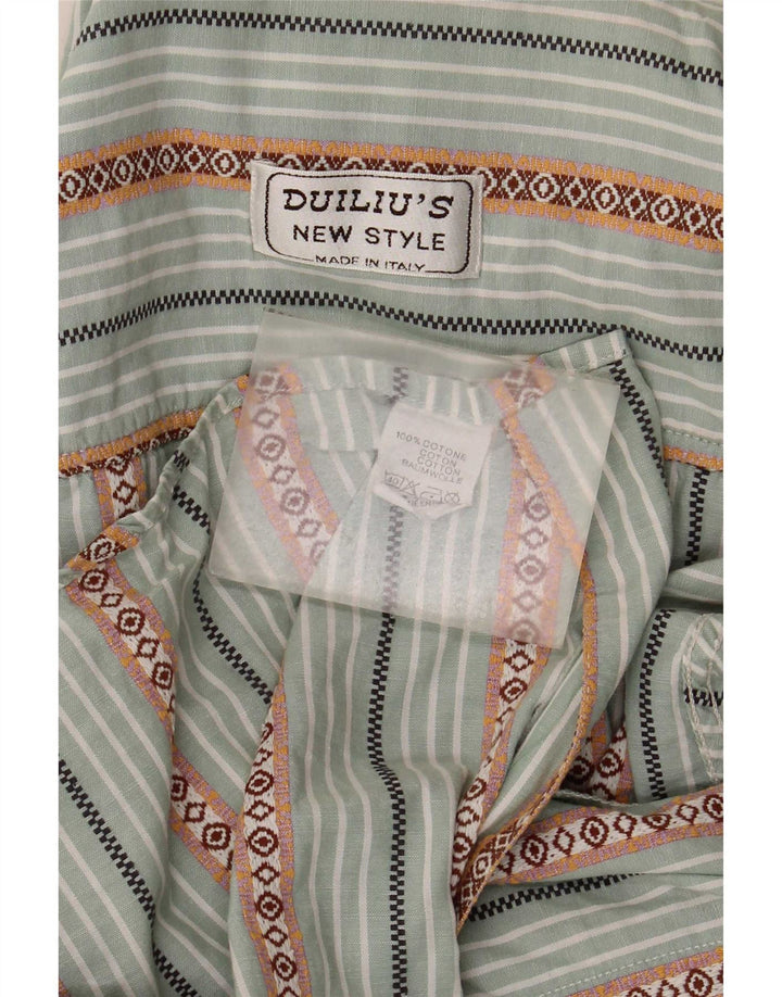 Camisa masculina vintage de manga curta algodão listrado verde médio