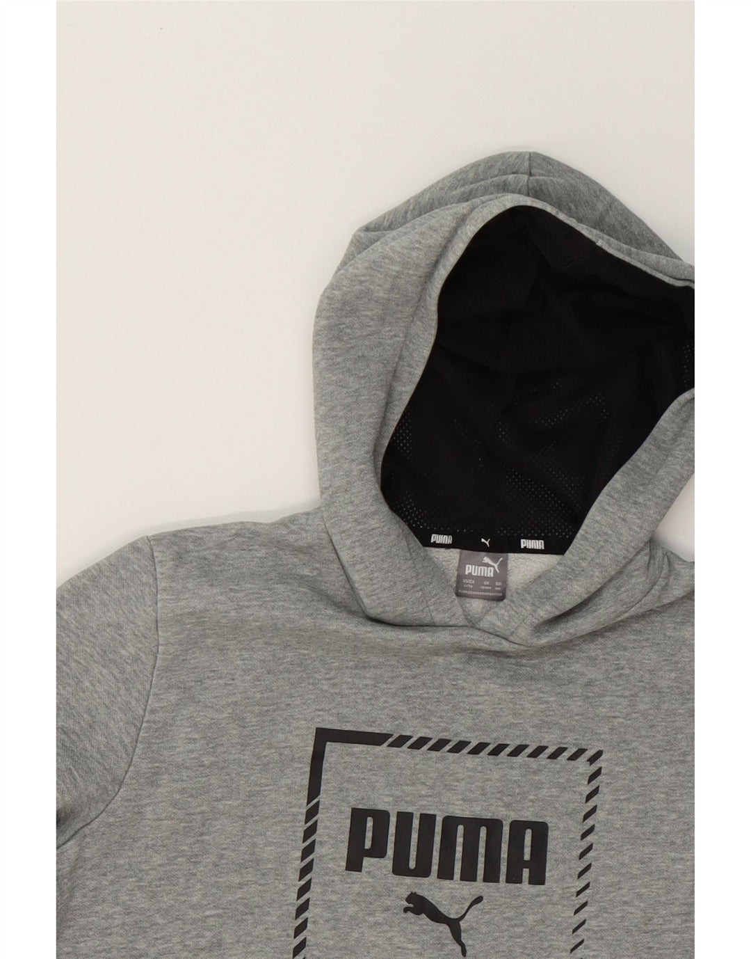 PUMA Boys Graphic Hoodie Jumper 13-14 Years Grey Cotton Vintage Puma and Second-Hand Puma from Messina Hembry 