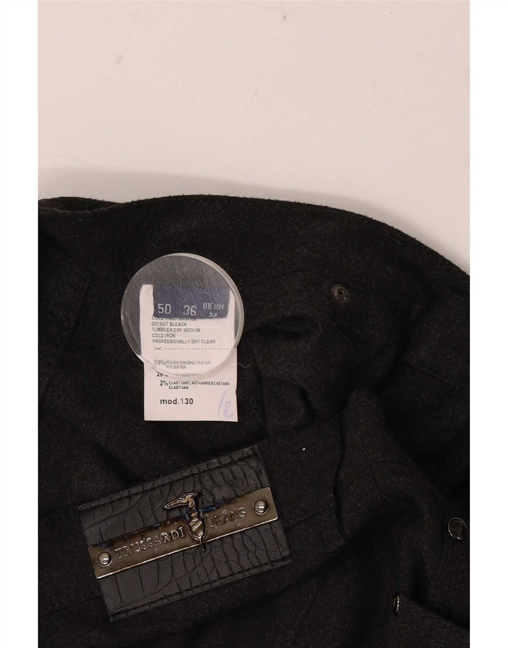 Trussardi Calça masculina reta casual W34 L30 poliéster cinza