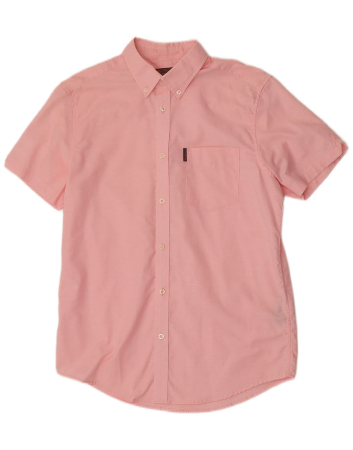 Camisa masculina de manga curta Ben Sherman de algodão rosa médio