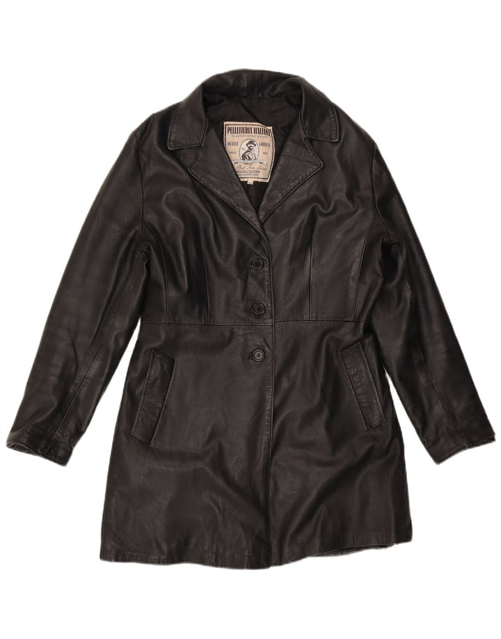 Casaco de couro feminino vintage IT 46 grande couro preto