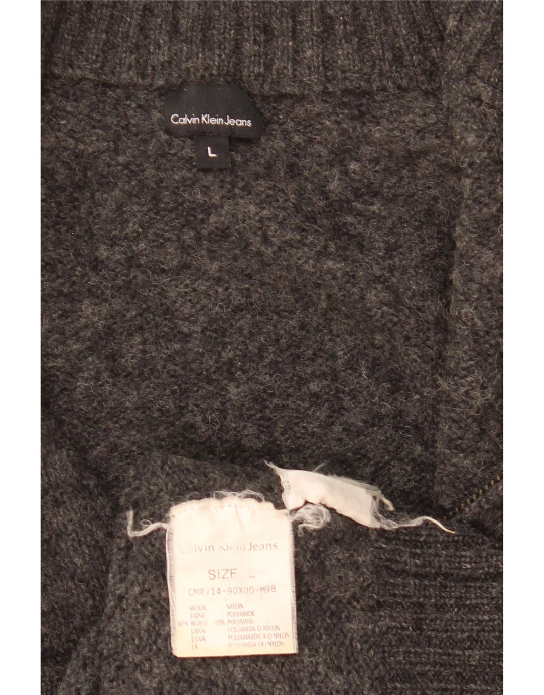 Suéter cardigã feminino Calvin Klein UK 16 grande lã cinza
