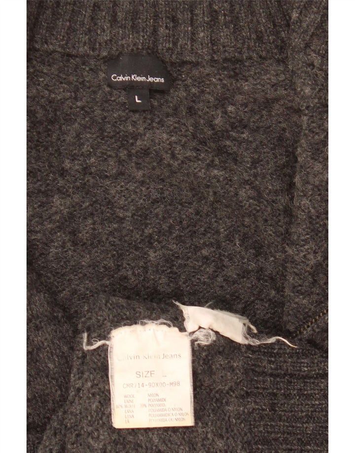 Suéter cardigã feminino Calvin Klein UK 16 grande lã cinza
