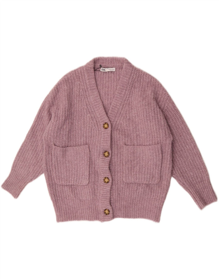 Zara Suéter Cardigan Oversized Feminino Reino Unido 10 Pequeno Poliéster Rosa