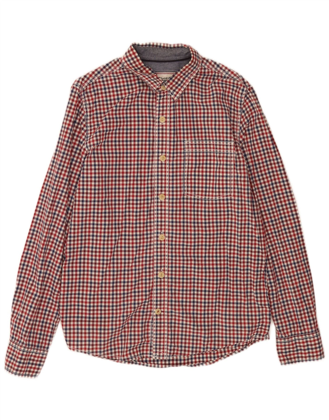 Camisa masculina Fat Face pequena de algodão vermelho guingão