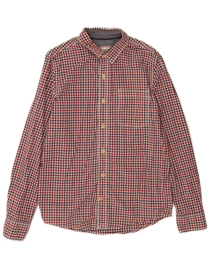 Camisa masculina Fat Face pequena de algodão vermelho guingão
