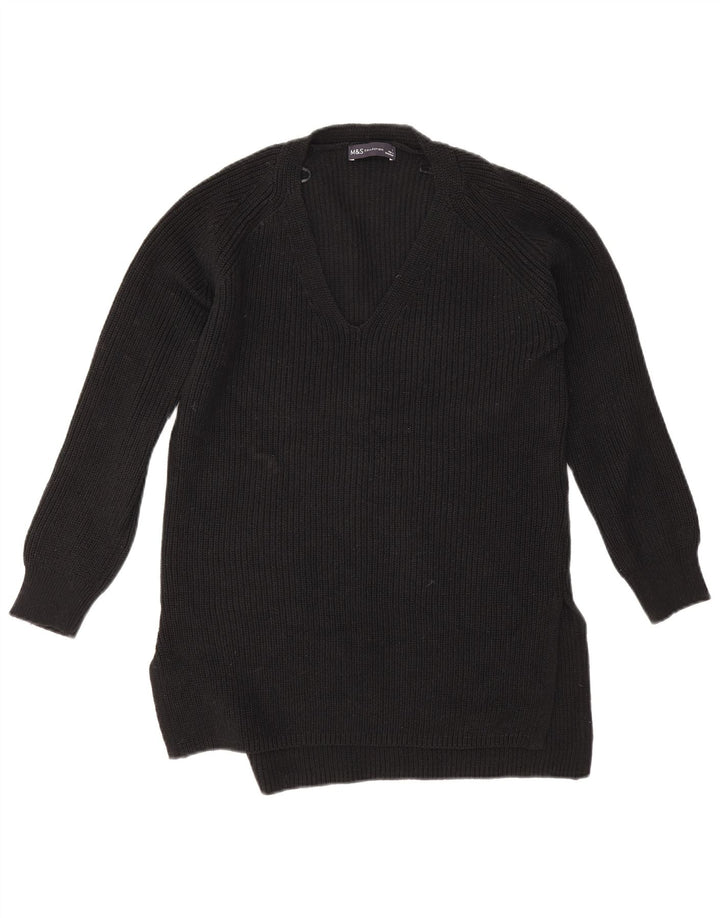 Suéter feminino Marks & Spencer grande com decote em V Reino Unido 10 pequeno preto