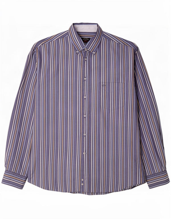 Camisa masculina Paul & Shark tamanho 45 XL azul marinho listrado algodão