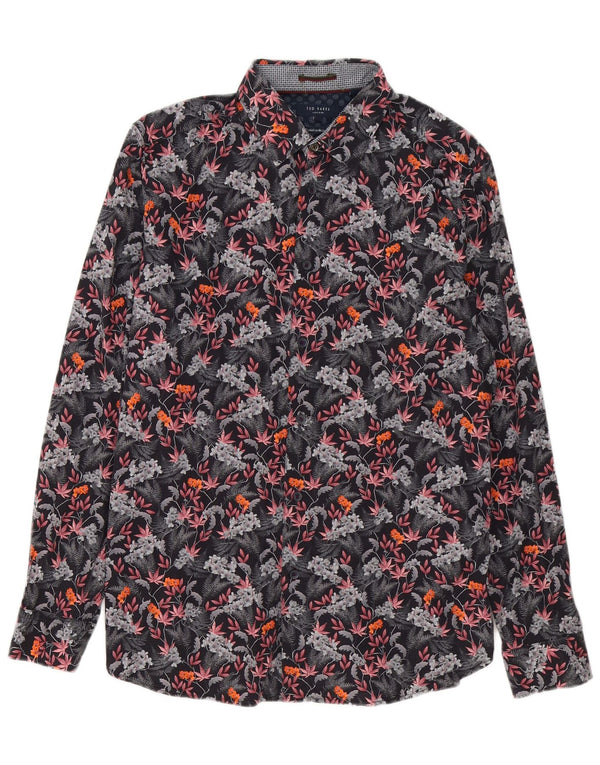 Camisa masculina Ted Baker tamanho 4 grande algodão floral multicolorido