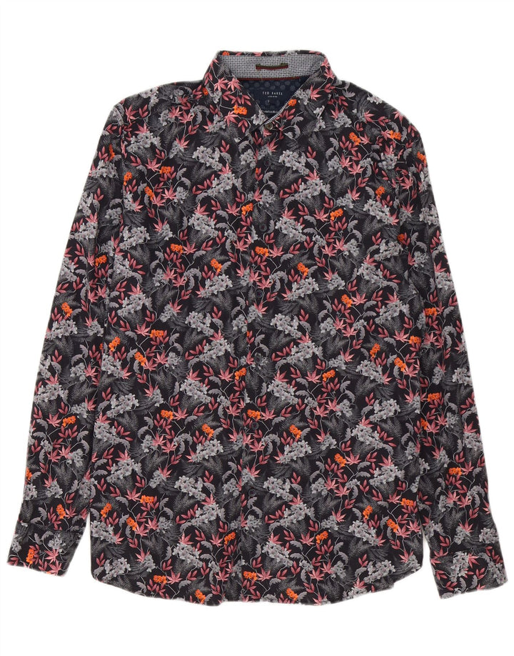 Camisa masculina Ted Baker tamanho 4 grande algodão floral multicolorido