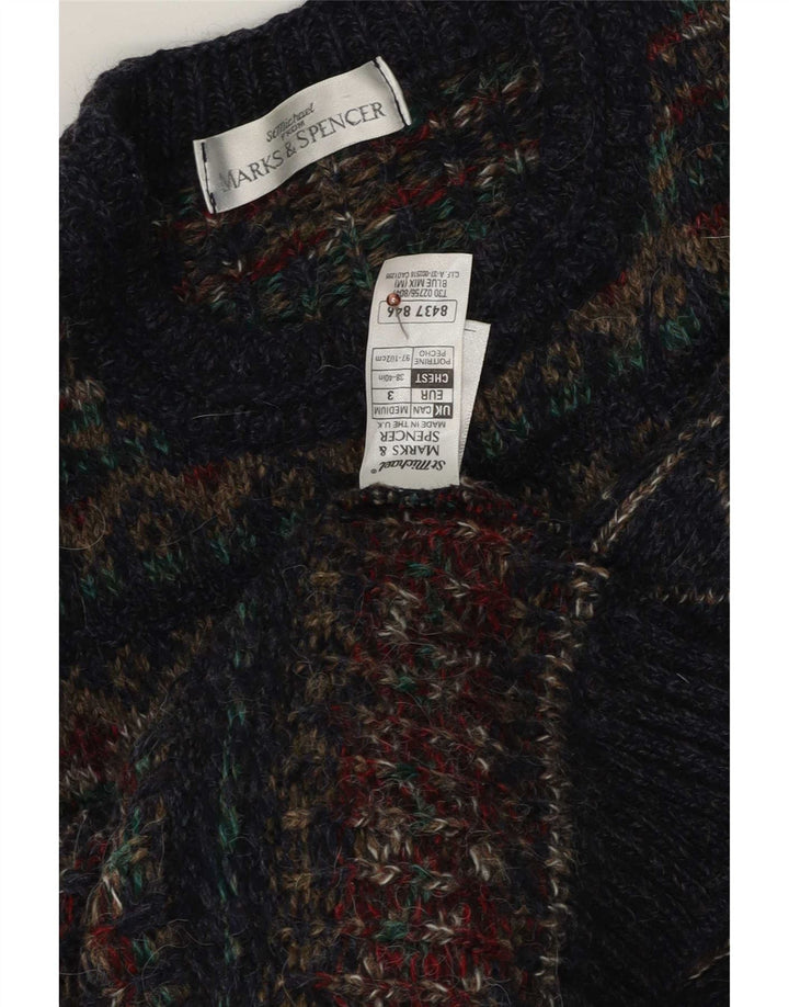 Suéter masculino Marks & Spencer com gola redonda, médio azul marinho Fair Isle