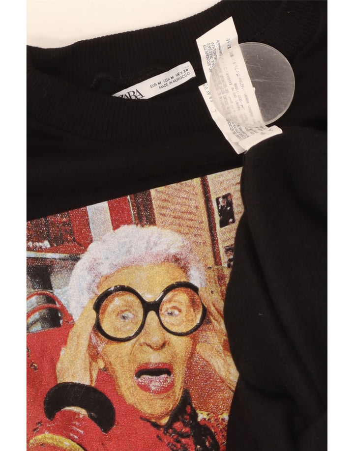 ZARA moletom gráfico feminino jumper UK 14 médio algodão preto