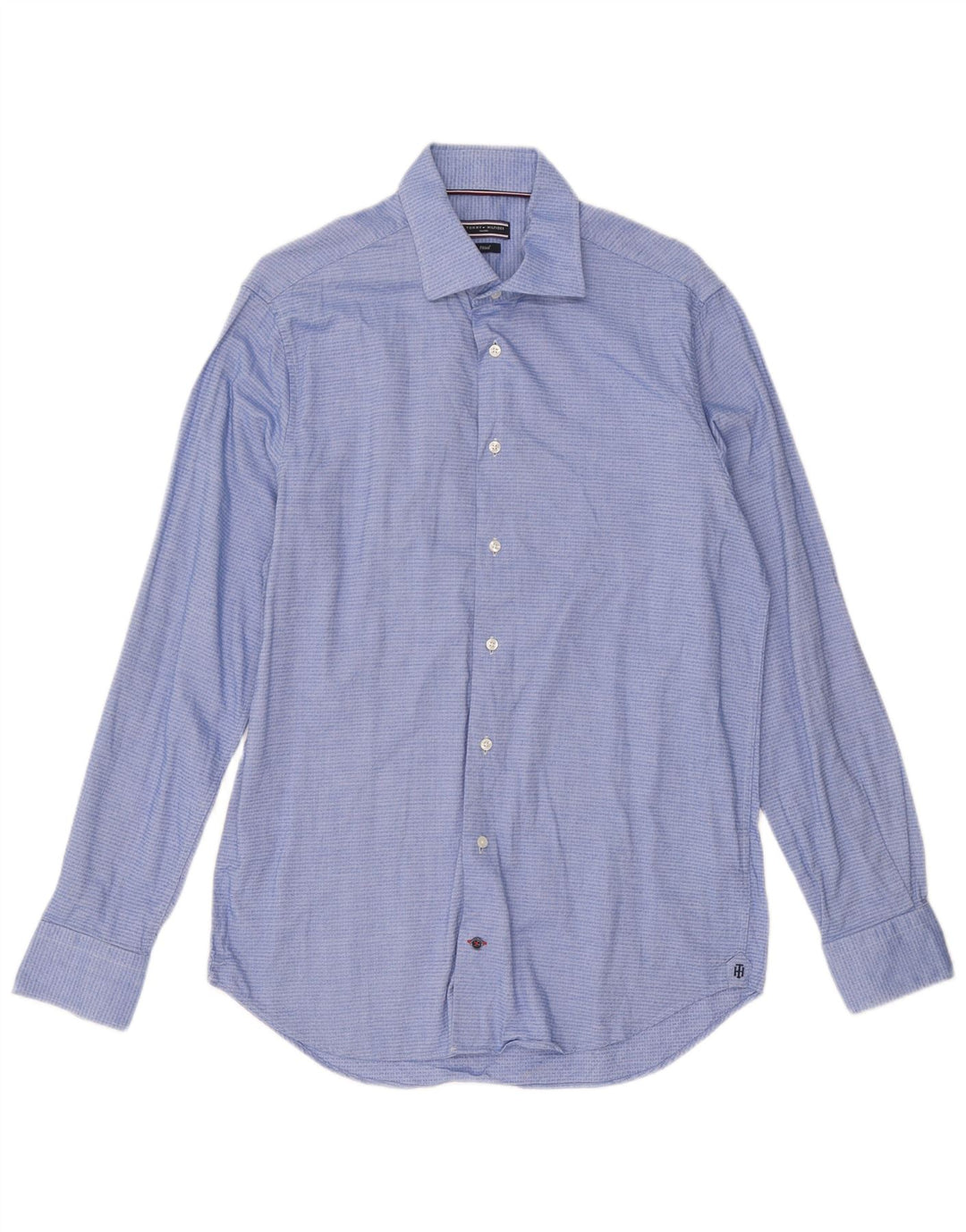 Camisa masculina Tommy Hilfiger tamanho 40 15 3/4 algodão geométrico azul médio