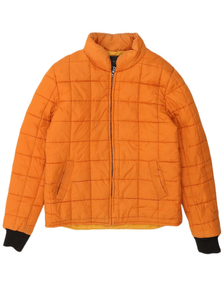 Jaqueta acolchoada masculina Zara UK 38 poliéster colorblock laranja médio
