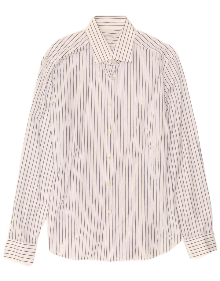 Camisa masculina GIANFRANCO FERRE tamanho 42 16 1/2 grande algodão listrado azul