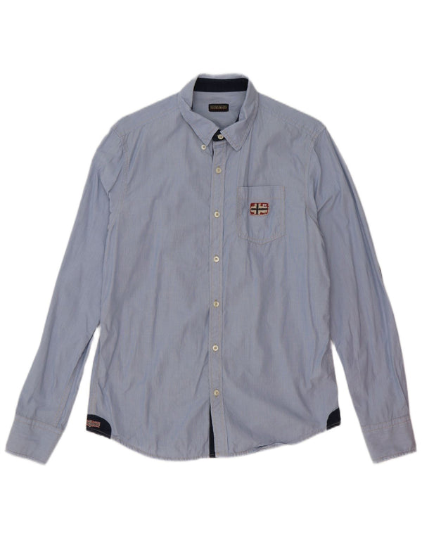 Napapijri Mens Shirt Medium Blue Striped Cotton