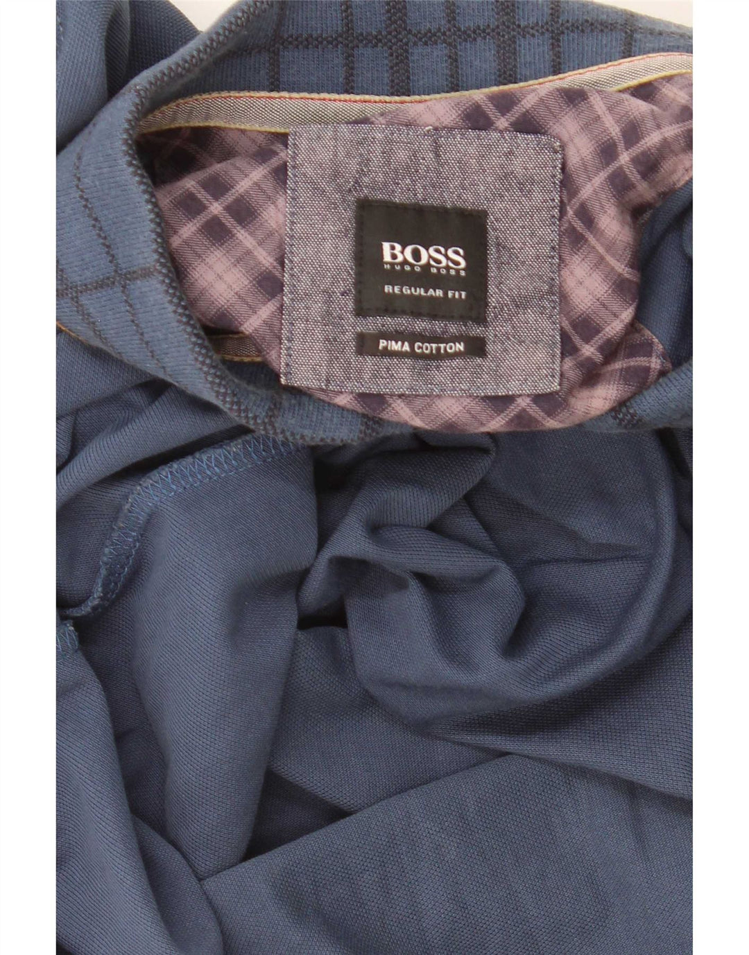 Camisa polo masculina de ajuste regular Hugo Boss, algodão xadrez médio azul marinho