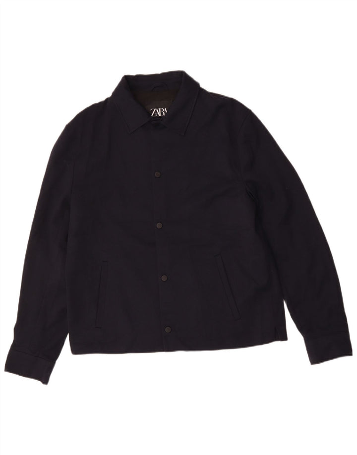 Zara Mens Bomber Jacket UK 40 Grande Poliéster Azul Marinho