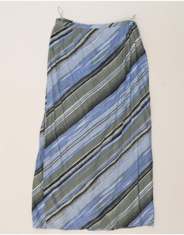 Saia midi feminina VINTAGE Reino Unido 12 médio W28 linho listrado multicolorido