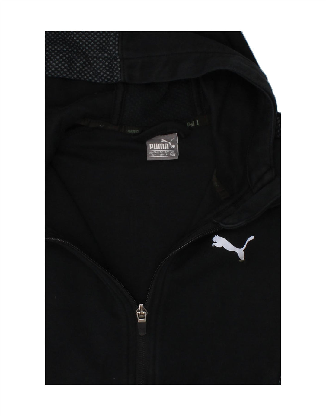 PUMA Girls Zip Hoodie Sweater 7-8 Years Black Spotted Cotton Vintage Puma and Second-Hand Puma from Messina Hembry 